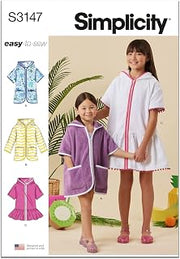 Simplicity S3147 Children's Hooded Cover-Up Sewing Pattern, Sizes 3-6