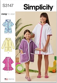 Simplicity S3147 Children's Hooded Cover-Up Sewing Pattern, Sizes 3-6