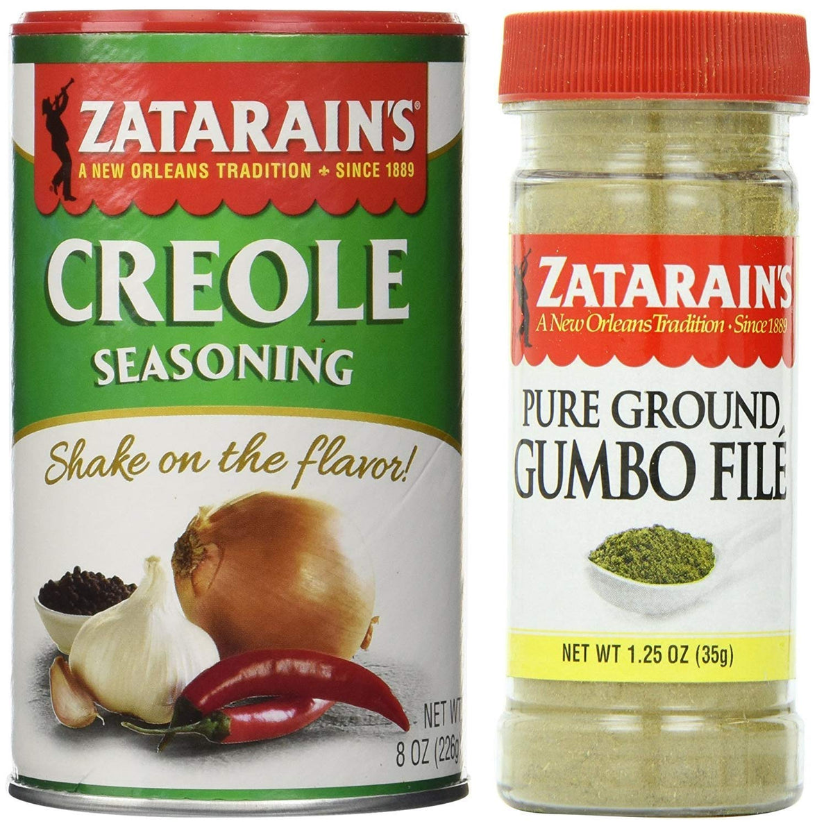 Cajun Seasoning Bundle - 1 each of Zatarain's Creole Seasoning 8 Ounces and Zatarain's Gumbo File' 1.25 Ounces – 2 Piece Set, Model 092021-v5