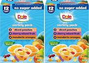 Diced Peaches, Mandarin Oranges, and Cherry Mixed Fruit with No Sugar Added Variety Pack - Dole Fruit Bowls Snacks - 4 oz Bowls (Pack of 24)