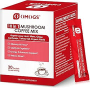 OMOGS Mushroom Coffee, 10 in 1 Extract Powder Blend Lion's Mane, Reishi, Cordyceps, Chaga, Turkey Tail, Instant Coffee-for Energy, Focus, Memory, Digestion & Immunity, 30 Serving