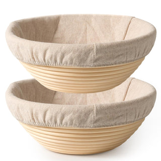 Bavify Bread Proofing Baskets, 9 Inch Round Rattan, Set of 2 Natural