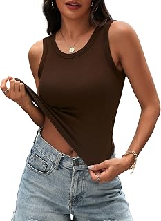 Womens Cropped Tank Tops High Neck Sleeveless Ribbed Clothes