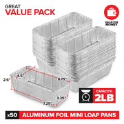 2 Lb Aluminum Foil Mini Loaf Pans (50 Pack) Disposable Small Loaf Pan by Stock Your Home – 50 Pack, 2.0 liters, Aluminum, Silver, Pack of 100