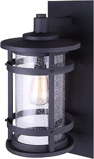Canarm Duffy 1-Light Outdoor Wall Lantern, Black with Seeded Glass, Durable Wet-Rated Outdoor Downlight for Porch and Patio