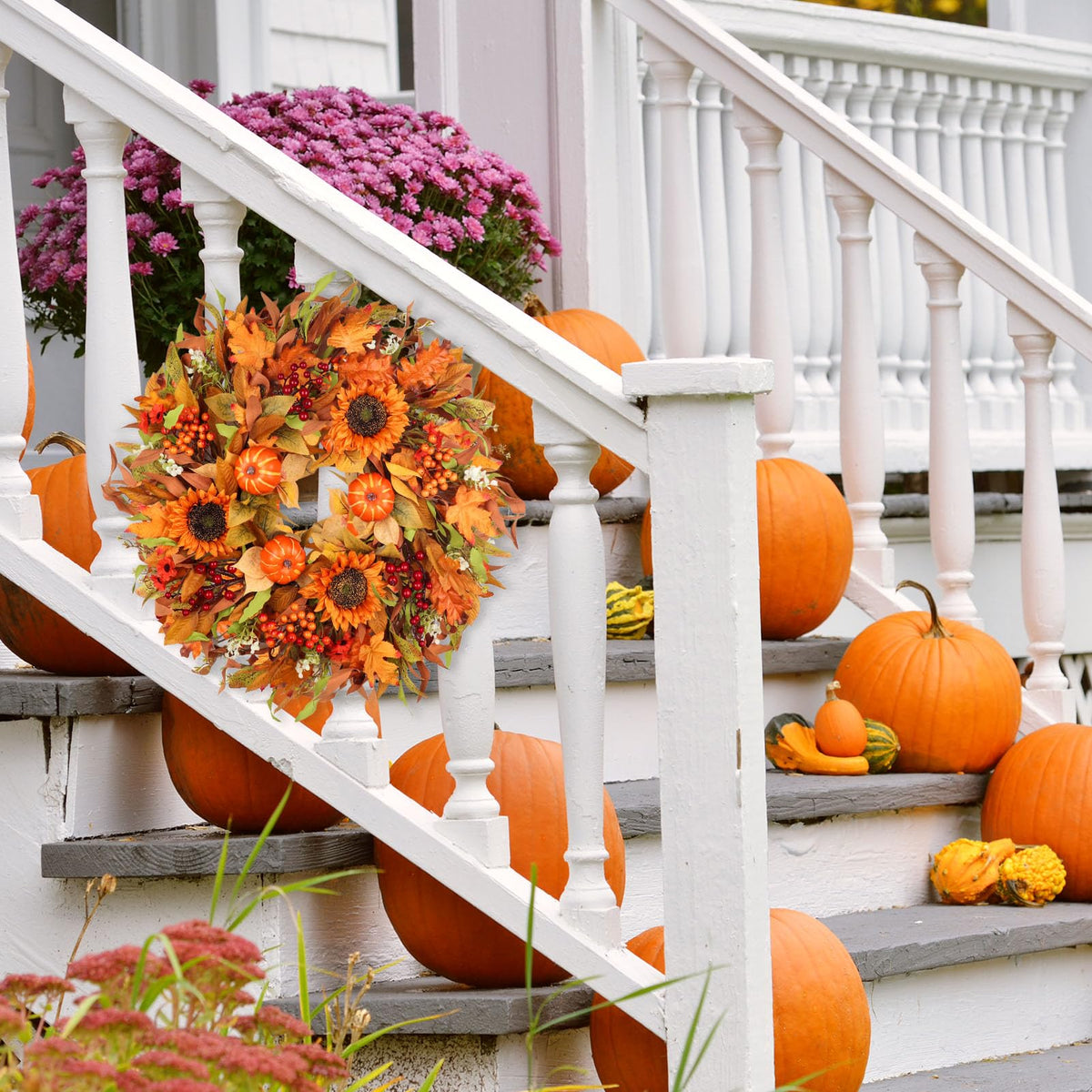 Hey Beky Harvest Wreath, 24 Inch Diameter, Autumn Orange