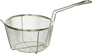 Winco 8 1/2" Silver Fry Basket Round, Wire | Fine mesh, Welded handle, Restaurant service, Great for Sandwiches, Fries, Appetizers and Table Service