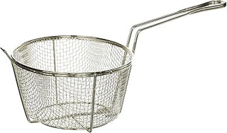 Winco 8 1/2" Silver Fry Basket Round, Wire | Fine mesh, Welded handle, Restaurant service, Great for Sandwiches, Fries, Appetizers and Table Service