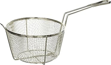 Winco 8 1/2" Silver Fry Basket Round, Wire | Fine mesh, Welded handle, Restaurant service, Great for Sandwiches, Fries, Appetizers and Table Service