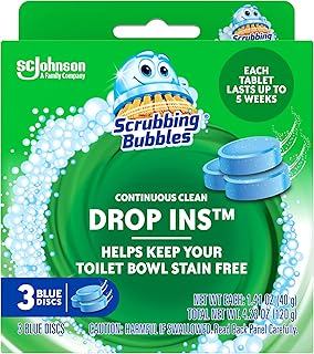Scrubbing Bubbles Continuous Clean Toilet Drop-Ins, Automatic Blue Toilet Bowl Cleaner, Septic-Safe Tank Tablets Remove Hard Water Minerals & Limescale, Stain & Smell Protection, 3 Count (Pack of 1)