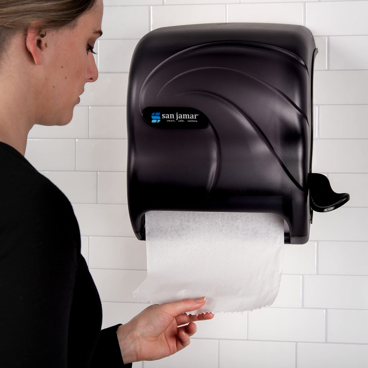 Element Paper Towel Dispenser by San Jamar – 1.5" Core Diameter, Acrylonitrile Butadiene Styrene, Black Pearl, Model T990TBK