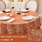 Softalker Faux Linen Round Tablecloth, 70 Inch, Pumpkin and Maple Leaf