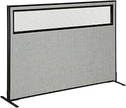Global Industrial 60-1/4"W x 42" H Freestanding Office Partition Panel with Partial Window, Gray