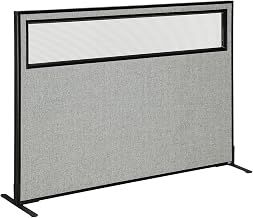 Global Industrial 60-1/4"W x 42" H Freestanding Office Partition Panel with Partial Window, Gray
