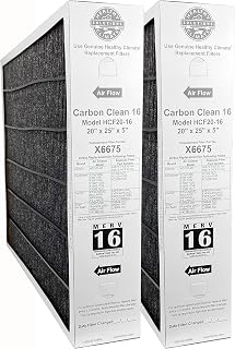Lennox X6675 (2-Pack) Carbon Clean 20 x 25 x 5 Inch MERV 16 Efficient Air Filter Replacement for Healthy Climate Air Purifier Cleaner Purification Systems