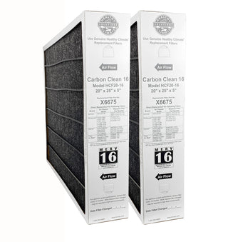 (2-Pack) Carbon Clean 20 x 25 x 5 Inch MERV 16 Efficient Air Filter Replacement for Healthy Climate Air Purifier Cleaner Purification Systems by Lennox – Pack of 2, Model X6675