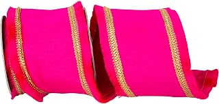 Reliant Ribbon Fringe Trimming Dupioni Deluxe Backed Wired Edge Ribbon, Fuchsia