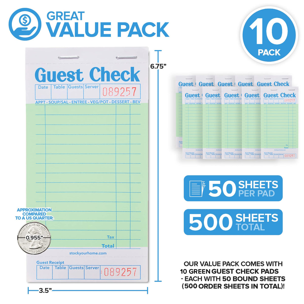 Stock Your Home 10 Pack / Green / 1 Guest Checks