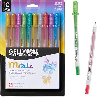 Sakura Gelly Roll Metallic Gel Pens, Colored Metallic, Medium Line, 10 Pack