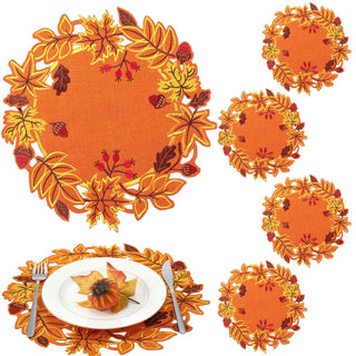 Yingzhao Maple Leaf Placemats, 14 x 14 Inches, Set of 6, Orange