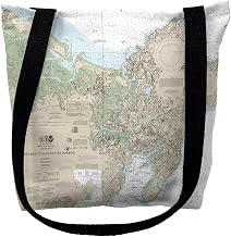 Betsy Drake TY13279M 16 x 16 in. Ipswich Bay to Gloucester Harbor Massachusetts Nautical Map Tote Bag - Medium