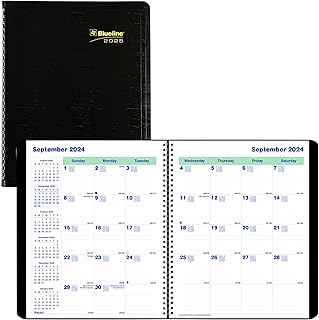Blueline 2025 Plan & Link™ Essential Monthly Planner, 16 Months, September 2024 to December 2025, Twin-Wire Binding, 9.25" x 7.25", Black, English (C1200.81T-25)