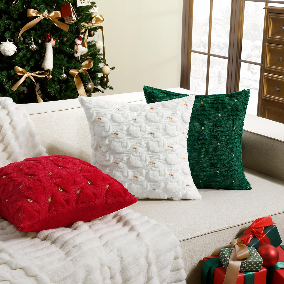 Softalker Christmas Pillow Covers, 18x18 Inches, Green Tree Set of 2