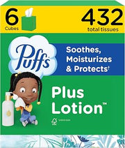 Puffs Facial Tissue Plus Lotion, Mega Cube Box, 72 Tissues Per Box, 6 Count