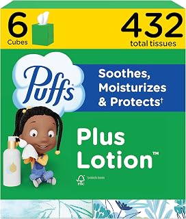 Puffs Facial Tissue Plus Lotion, Mega Cube Box, 72 Tissues Per Box, 6 Count