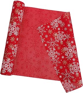 Christmas Table Runner Snowflakes Red Linen-Like Fabric 28x270cm Holiday Party Dining Room Festive Table Decor for Indoor Outdoor Winter Celebration
