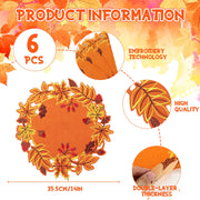Yingzhao Maple Leaf Placemats, 14 x 14 Inches, Set of 6, Orange