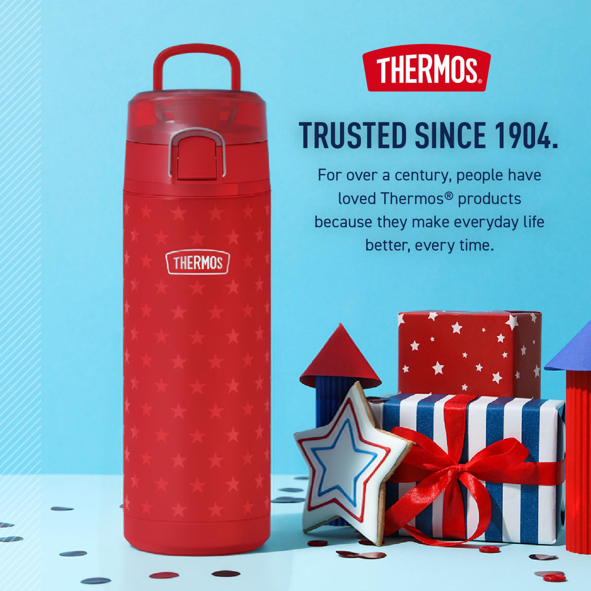 ICON SERIES by THERMOS – 24 Ounces, 24.0 fluid_ounces, Stainless Steel, Red Stars, Model IS2256RS4