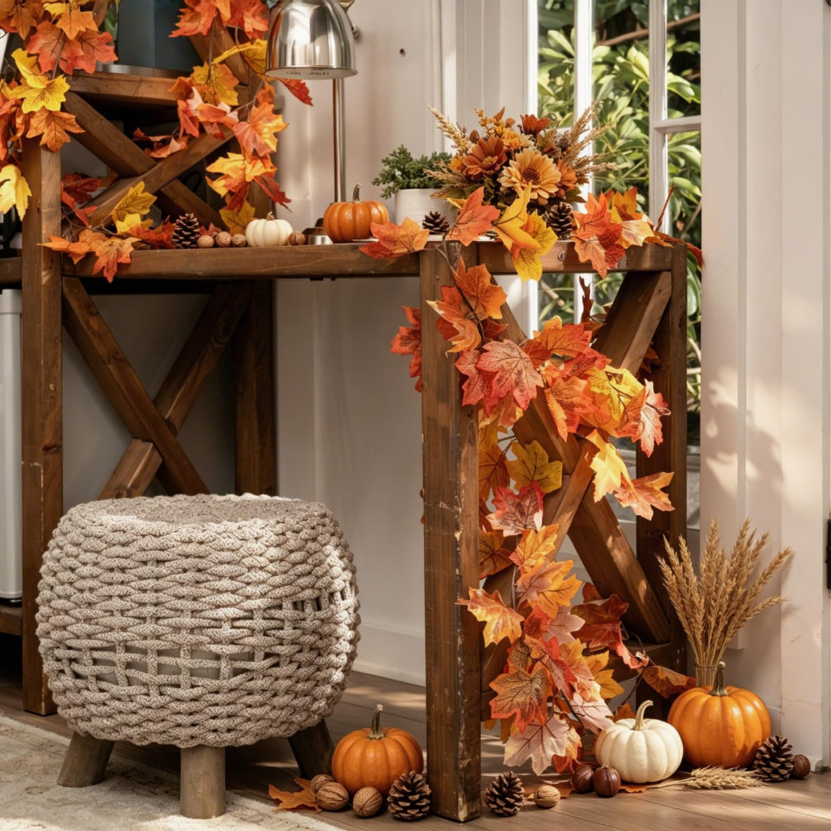 CQURE Fall Leaf Garland, 64.9 Feet Artificial Maple Vines, 11 Pack