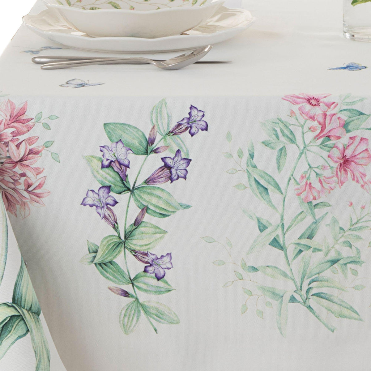 Butterfly Meadow Garden Tablecloth by Lenox – 84" x 60" (Rectangular), Cotton Blend, Multi Color