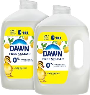 Dawn Free & Clear Refill Jug Dish Soap, Dishwashing Liquid, Tough Grease Removal, Lemon, 51.5oz (Pack of 2)