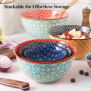 DOWAN Ceramic Mixing Bowls, 3.7 2 1 Quart Nesting Set, Coral Mix