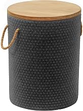 Beban Side Table Natural & Black, Brown End Table, Modern Style, Painted Acacia Wood Round Shape Tabletop, Super Poly-Stone, Outdoor Living, 13.8" W x 13.8" D x 17.7" H