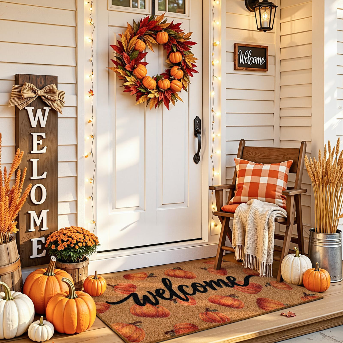 Kelarea Welcome Doormat, Pumpkin Design, 17 x 29 Inches