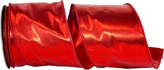 Reliant Ribbon Mirror Fantasy Metallic Deluxe Two Sided Wired Edge, Red, 4 Inch, 10 Yards