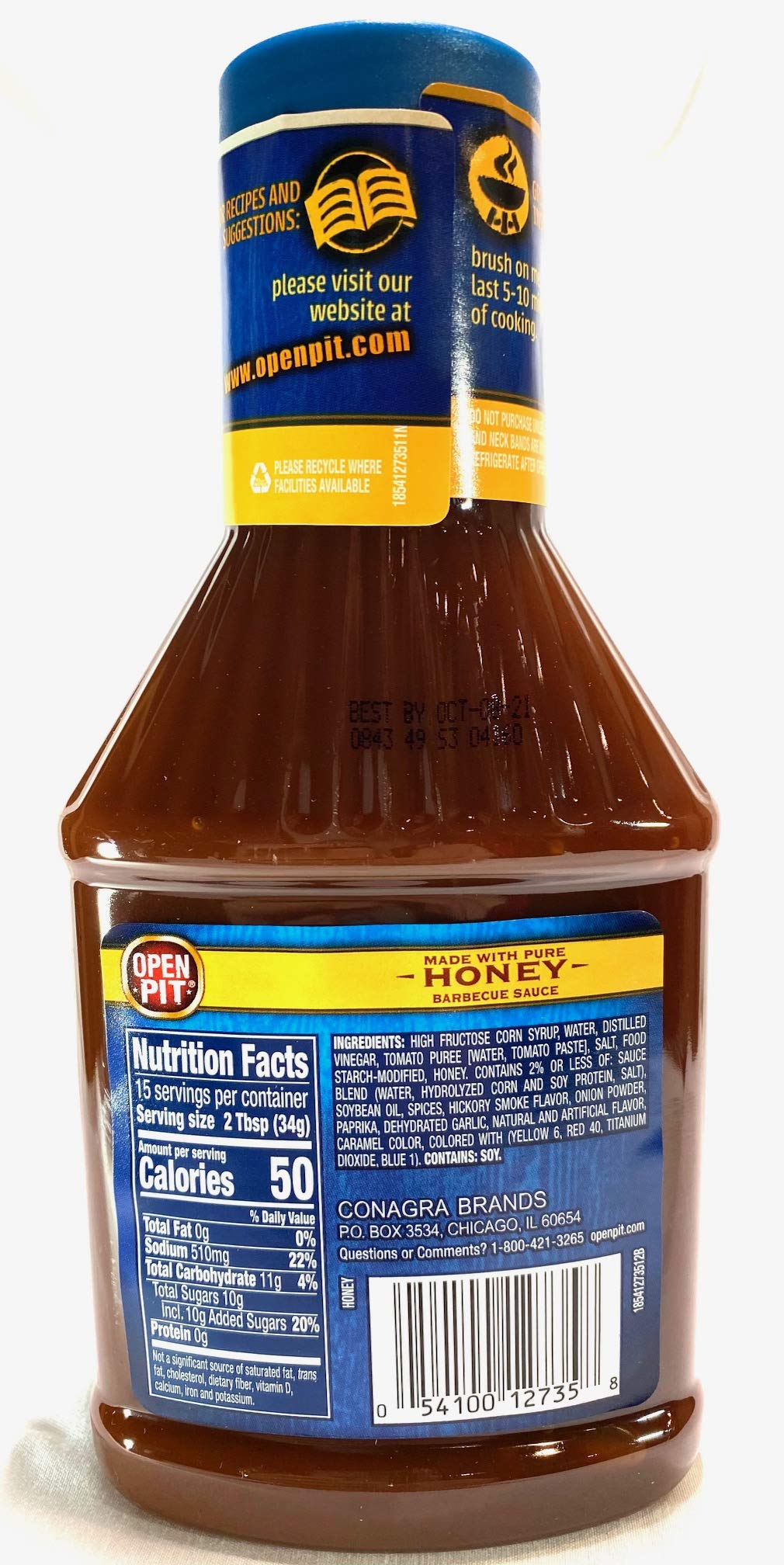 Honey BBQ Sauce (3 Pack) by Open Pit – 18 Fl Oz (Pack of 3), Pack of 3