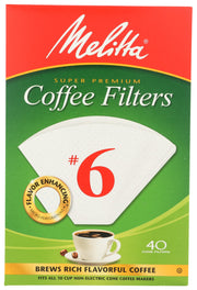 #6 Cone, White Coffee Filter, 40 count by Melitta – Pack of 1, Plastic, White, Model 626402