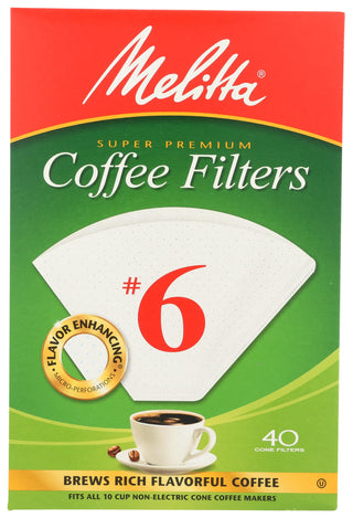 #6 Cone, White Coffee Filter, 40 count by Melitta – Pack of 1, Plastic, White, Model 626402