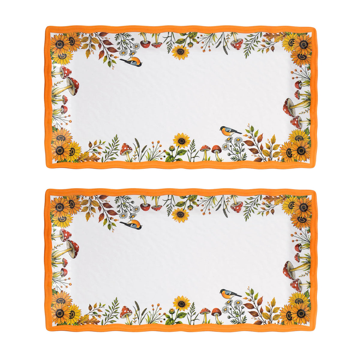 Lechoo Melamine Serving Trays, 14.5 Inch Rectangular, Sunflower Floral Set of 2