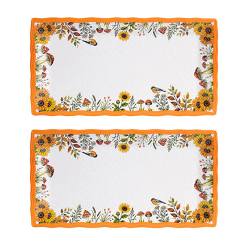 Lechoo Melamine Serving Trays, 14.5 Inch Rectangular, Sunflower Floral Set of 2