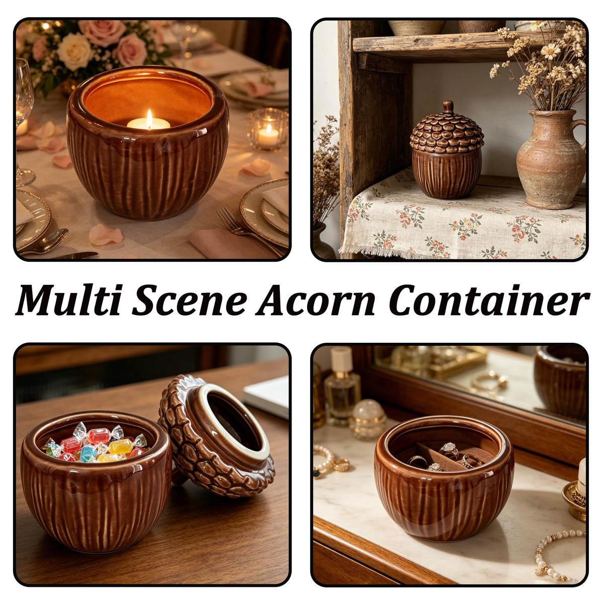 Lotikou Ceramic Acorn Jar, 1.9 Ounces, Brown