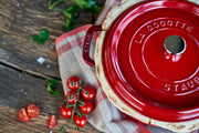 4 Qt. Round Cocotte-cherry Red by STAUB – 24cm, 3.7 liters, Hollow, 03) Cherry, Model 40509-835-0