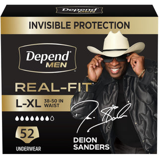 Real Fit Incontinence Underwear for Men by Depend – Large/X-Large, Polypropylene, Black, Pack of 2, Model 10036000465805