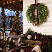 APUDWN Norfolk Pine Wreath, 24 Inch Diameter, Green with Burgundy Bow