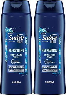 Suave Men Face & Body Wash, Refreshing Body Cleanser for Moisturized Skin, With an All day Fresh Scent 18 oz (Pack of 2)