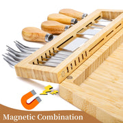 WRINGKIT Charcuterie Board Set, Bamboo Tray with Utensils and Bowls, Natural